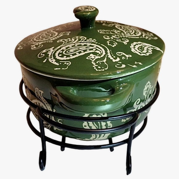 Temp-tations Presentable Ovenware by Tara Vintage Paisley Stoneware in Green 9oz - Picture 4 of 10